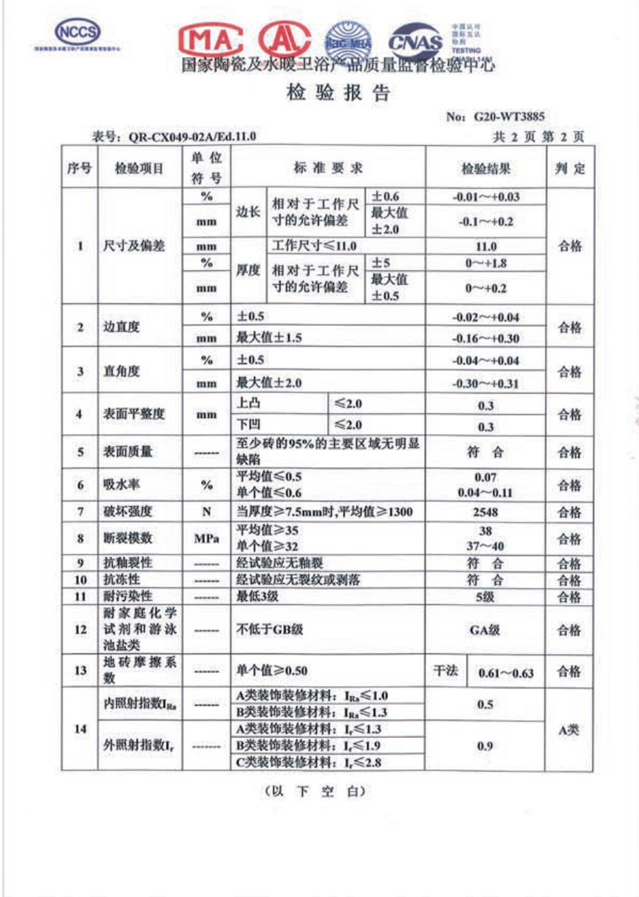 國(guó)家陶瓷及水暖衛(wèi)浴產(chǎn)品質(zhì)量監(jiān)督檢驗(yàn)報(bào)告